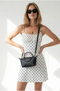 Olalook Women's Polka Dot White Strappy Robe Detailed Soft Textured Mini Dress - Image 4
