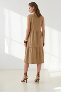 Olalook Women's Camel Crew Neck Piece Sleeveless Cotton Dress - Image 5