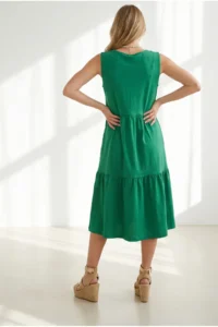 Olalook Women's Grass Green Crew Neck Piece Sleeveless Cotton Dress - Image 5