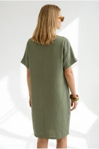 Olalook Women's Khaki Double Pocket Wide Fit Mini Dress - Image 5