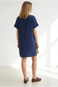 Olalook Women's Navy Blue Double Pocket Wide Fit Mini Dress - Image 5