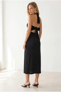 Olalook Women's Black Halter Neck Deep Back Low-cut Maxi Dress - Image 7