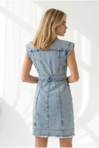 Olalook Women's Light Blue Belted Pocket Tassel Detailed Mini Denim Dress - Image 6