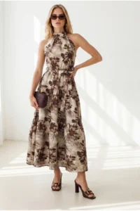 Olalook Women's Stone Halter Collar Belted Maxi Woven Dress - Image 2