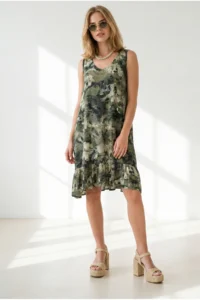 Olalook Women's Green V-Neck Skirt Ruffle Knitted Viscose Dress - Image 4