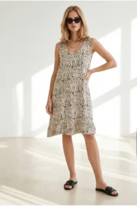 Olalook Women's Stone V-Neck Skirt Frilly Knitted Viscose Dress - Image 5