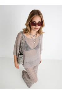Olalook Women's Stone Metallic Textured Openwork Beach Skirt - Image 2