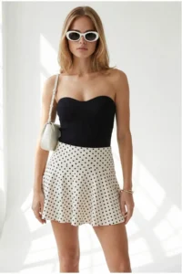 Olalook Women's Mini Polka Dot Flared Skirt with White Shorts - Image 3