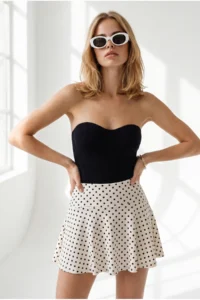 Olalook Women's Mini Polka Dot Flared Skirt with White Shorts - Image 4
