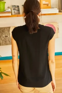 Olalook Women Black V-neck Shirt - Image 2