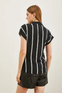 Olalook Women's Black Striped Bat Viscose Shirt - Image 2