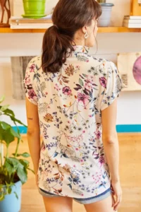 Olalook Women's Powder Mixed Floral Bat Viscose Shirt - Image 3