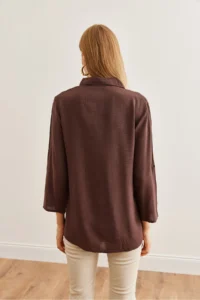 Olalook Women's Brown Sleeve Folded Linen Shirt - Image 2