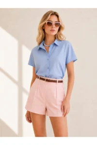 Olalook Women Bebe BLUE Yarasa Linen Shirt