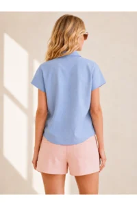 Olalook Women Bebe BLUE Yarasa Linen Shirt - Image 4