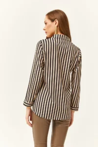 Olalook Women Black Striped Weaving Shirt - Image 2