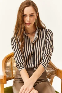 Olalook Women Black Striped Weaving Shirt - Image 5