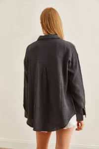 Olalook Women's Anthracite Oversize Basic Muslin Shirt - Image 2