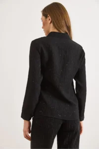 Olalook Women's Black Sequin Detailed Striped Regular Fit Shirt - Image 2