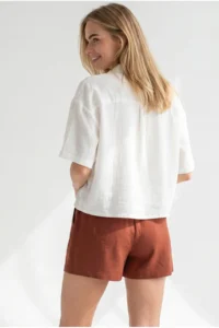 Olalook Women's White Short Sleeve Crop Muslin Shirt - Image 5