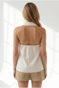 Olalook Women's Cream Backless Linen Shirt - Image 6