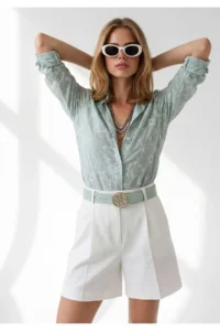 Olalook Women's Green Floral Scallop Detailed Shirt - Image 2