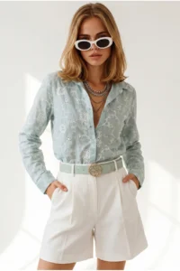 Olalook Women's Green Floral Scallop Detailed Shirt - Image 4