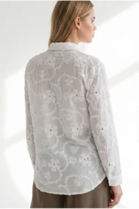 Olalook Women's White Embossed Flower Embroidered Woven Shirt - Image 5
