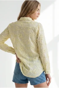 Olalook Women's Yellow Embossed Flower Embroidered Woven Shirt - Image 5