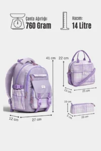 By Hakan My Polo Shirt 20100 Set of 3 Children's Primary School Secondary School Bag Backpack with Pen Holder Lunchbox Lilac - Image 7