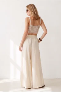 Olalook Women's Beige Pocket Skirt Look Modal Trousers - Image 6