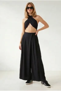 Olalook Women's Black Pocket Skirt Look Modal Trousers - Image 2