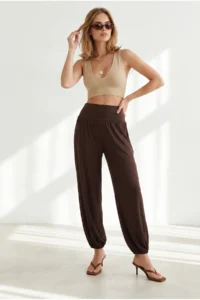 Olalook Women's Brown Thick Waist Banded Modal Viscose Shalwar Trousers - Image 2
