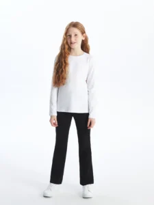 LCW Kids White Crew Neck Basic Long Sleeve Girls' T-Shirt - Image 2