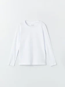 LCW Kids White Crew Neck Basic Long Sleeve Girls' T-Shirt - Image 3