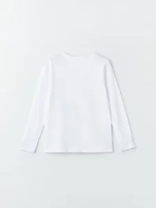 LCW Kids White Crew Neck Basic Long Sleeve Girls' T-Shirt - Image 4