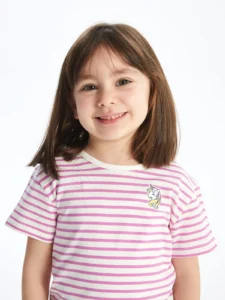 LCW Kids Lilac Crew Neck Short Sleeve Striped Baby Girl T-Shirt