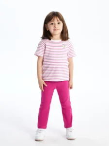 LCW Kids Lilac Crew Neck Short Sleeve Striped Baby Girl T-Shirt - Image 2