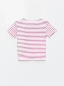 LCW Kids Lilac Crew Neck Short Sleeve Striped Baby Girl T-Shirt - Image 4