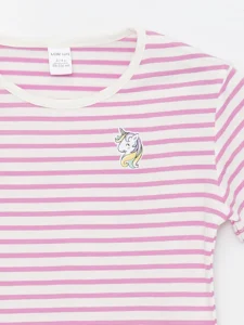 LCW Kids Lilac Crew Neck Short Sleeve Striped Baby Girl T-Shirt - Image 5