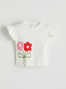 LCW Kids White Crew Neck Floral Girls' T-Shirt - Image 3