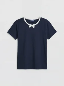 LCW Kids Navy Blue Crew Neck Fiyonk Detailed Girls' T-Shirt - Image 2