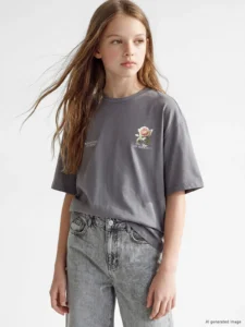 LCW Kids Gray Crew Neck San Francisco Printed Girls' T-Shirt - Image 2