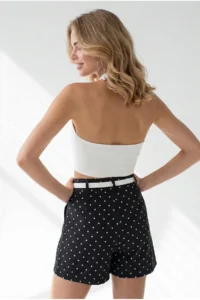 Olalook Women's Black Polka Dot Belted Pocket Bridge Detailed Atlas Shorts - Image 6