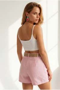 Olalook Women PINK with pocket pleated Linen Shorts - Image 5