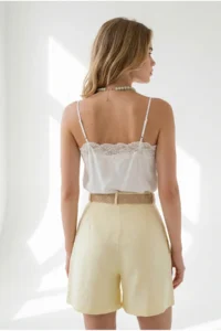 Olalook Women Yellow with pocket pleated Linen Shorts - Image 5