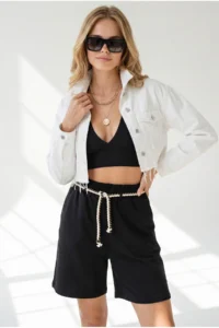 Olalook Women's Black Belt Detailed Pocket Cotton Shorts - Image 4