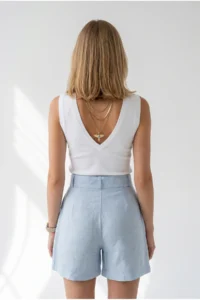 Olalook Women's Baby Blue Pleated Pocket Belted Linen Shorts - Image 5