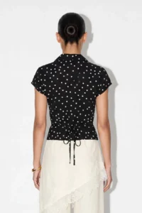 Drop by TrendyolMilla Black Shirt Collar lace Detailed Polka Dot buttoned Blouse - Image 3
