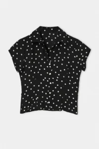 Drop by TrendyolMilla Black Shirt Collar lace Detailed Polka Dot buttoned Blouse - Image 4